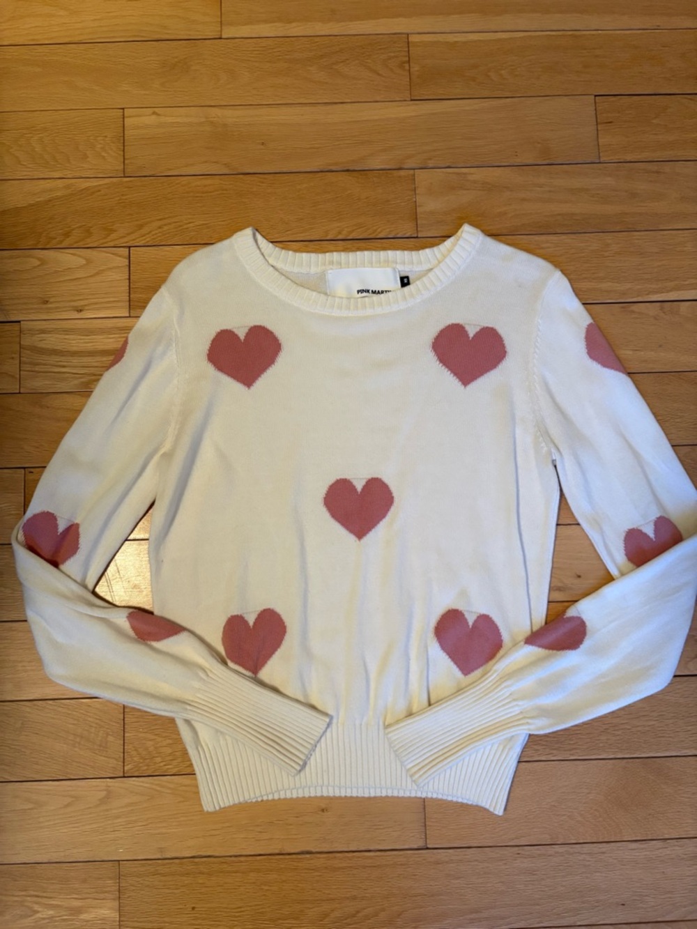 Pink Martini Cream Sweater with Pink Heart Accents